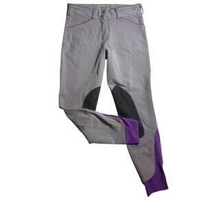 Dover Saddlery Wellesley Piped Knee Patch Breeches Purple Gray Equestrian 26